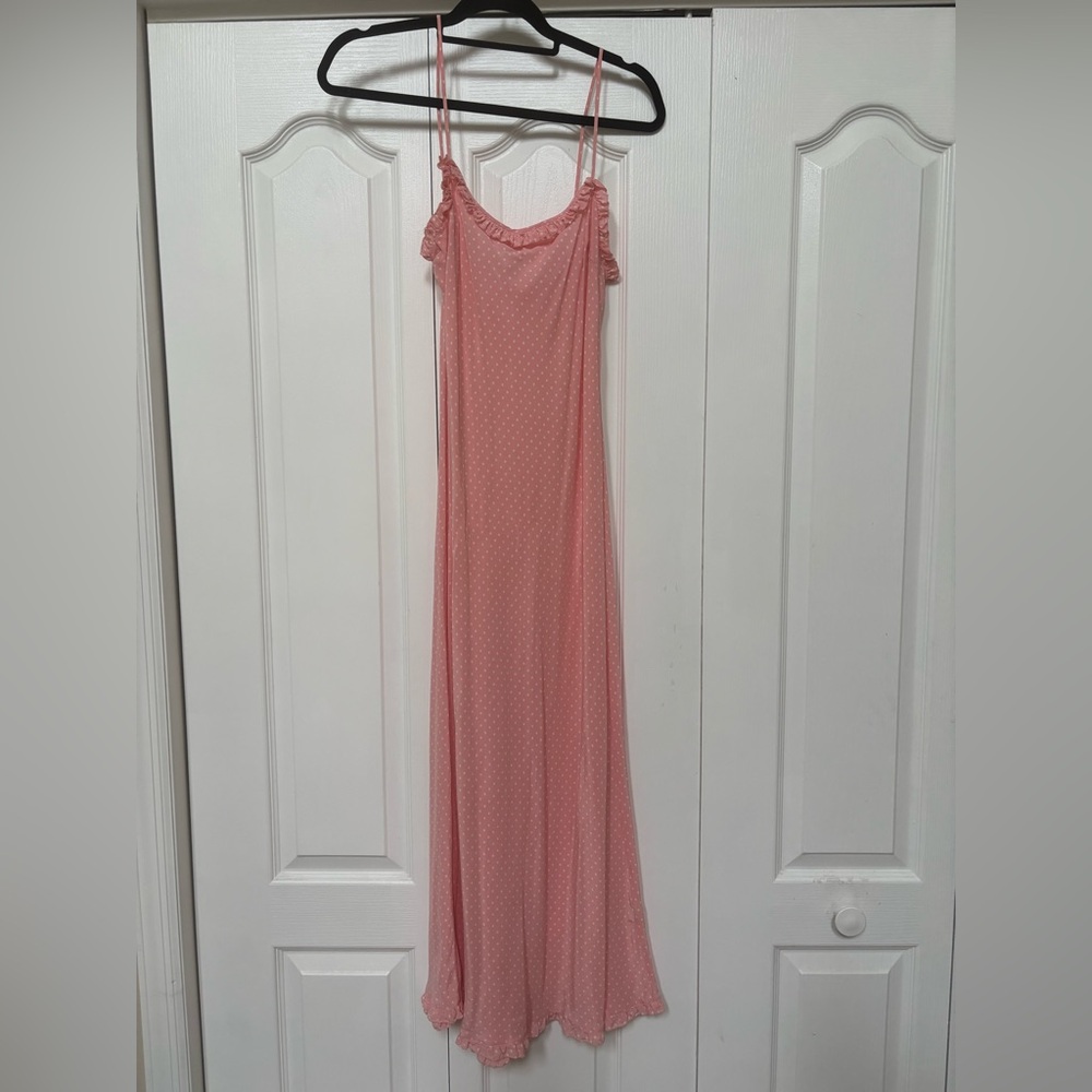 Doen 100% silk Pink Polka Dot Calsi Dress M - Picture 3 of 8